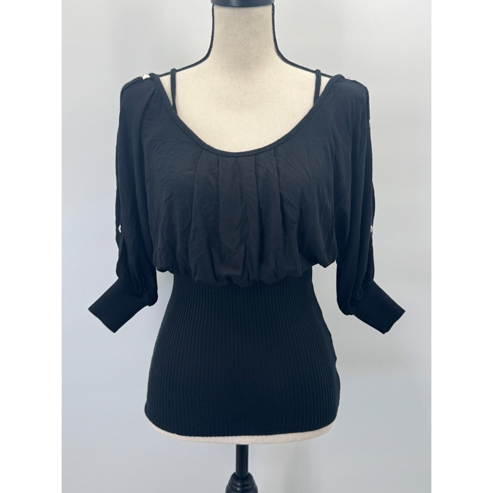 VTG Y2K LaRok Dolman Sleeve Top XS Studded Knit Cinch Waist 2000's Retro Lined